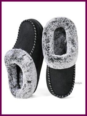 Faux Fur Lined Memory Foam Moc Toe Slippers